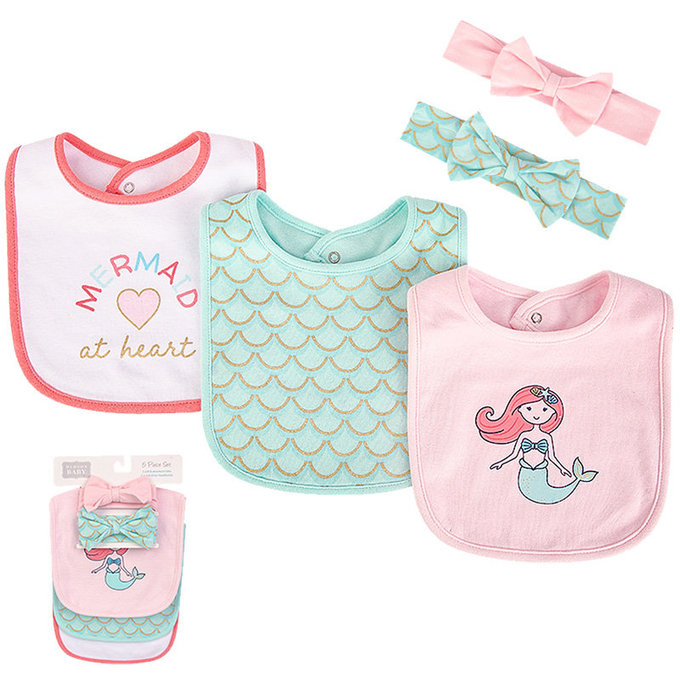 美國 luvable friends 甜蜜寶貝  嬰幼兒吸水口水巾圍兜與髮帶組_人魚小姐(LF17618)