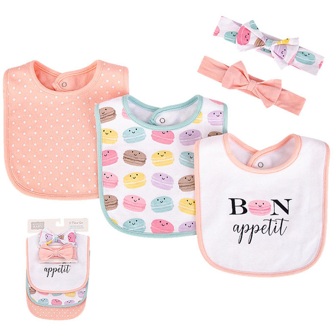 美國 luvable friends 甜蜜寶貝  嬰幼兒吸水口水巾圍兜與髮帶組_馬卡龍(LF17620)