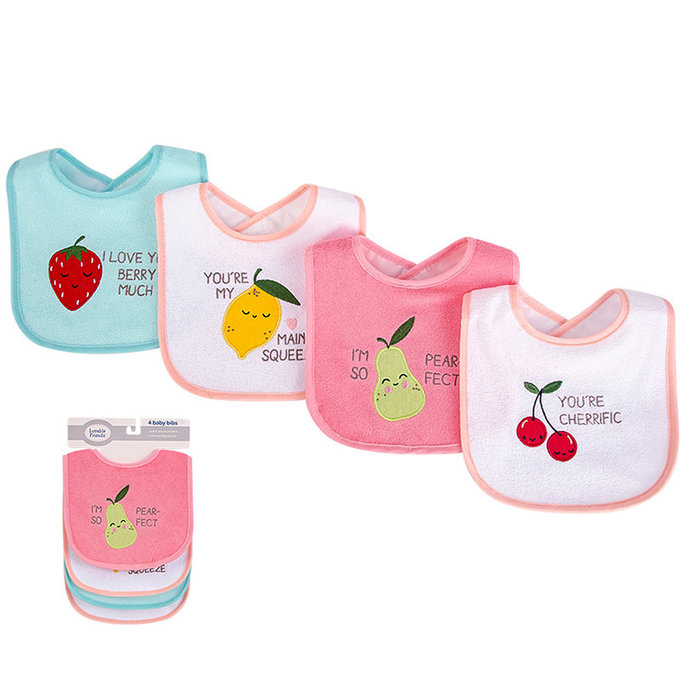 美國 luvable friends 甜蜜寶貝  嬰幼兒口水巾圍兜5入組(上層棉質吸水/底層防水)_粉色酪梨(LF01783)