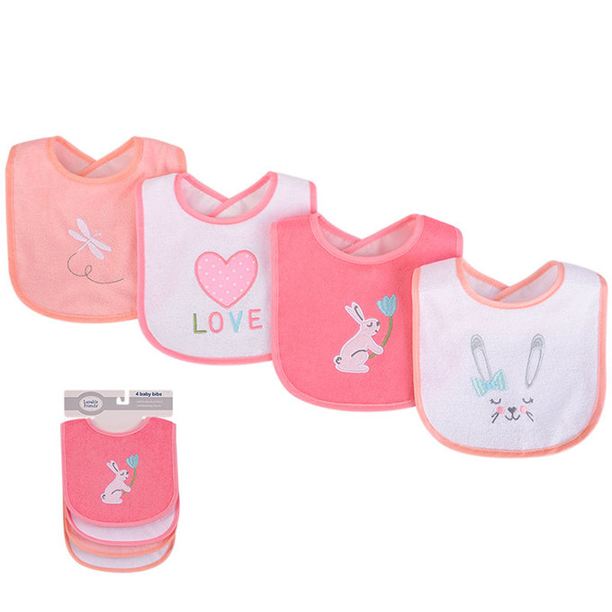 美國 luvable friends 甜蜜寶貝  嬰幼兒口水巾圍兜5入組(上層棉質吸水/底層防水)_甜心兔兔(LF01784)