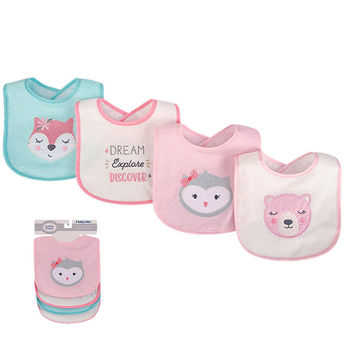 美國 luvable friends 甜蜜寶貝  嬰幼兒口水巾圍兜5入組(上層棉質吸水/底層防水)_甜美夢境(LF01785)