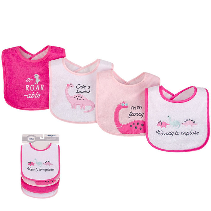 美國 luvable friends 甜蜜寶貝  嬰幼兒口水巾圍兜5入組(上層棉質吸水/底層防水)_恐龍小姐(LF01786)