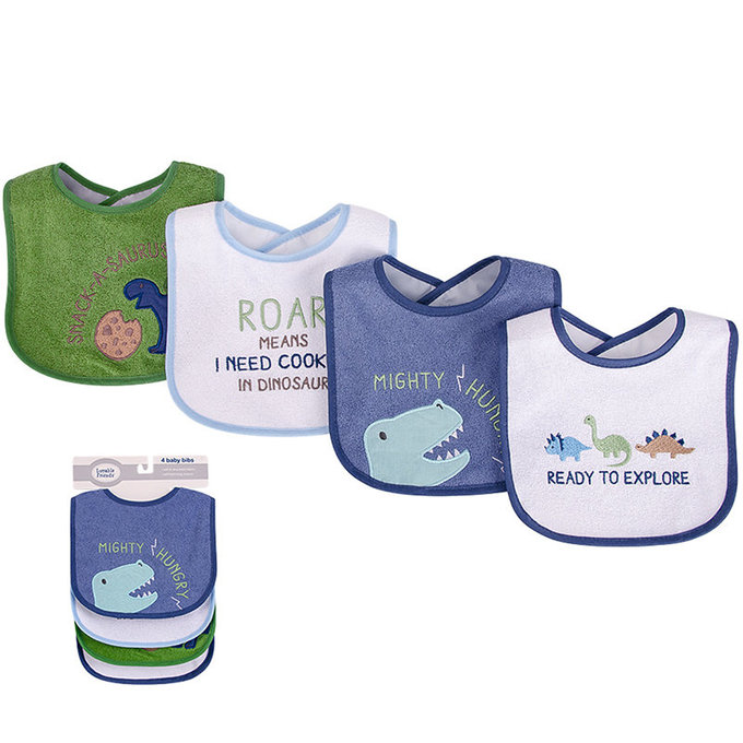 美國 luvable friends 甜蜜寶貝  嬰幼兒口水巾圍兜5入組(上層棉質吸水/底層防水)_恐龍先生(LF01787)