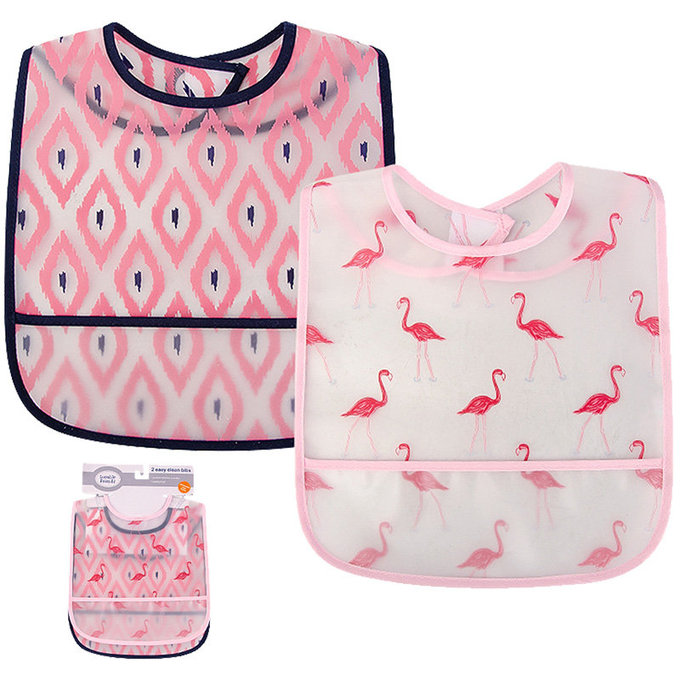 美國 luvable friends 甜蜜寶貝  嬰幼兒雙面防水圍兜2入組_優雅紅鶴(LF01095)