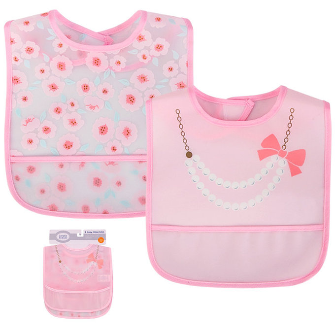 美國 luvable friends 甜蜜寶貝  嬰幼兒雙面防水圍兜2入組_粉紅淑女(LF75541)