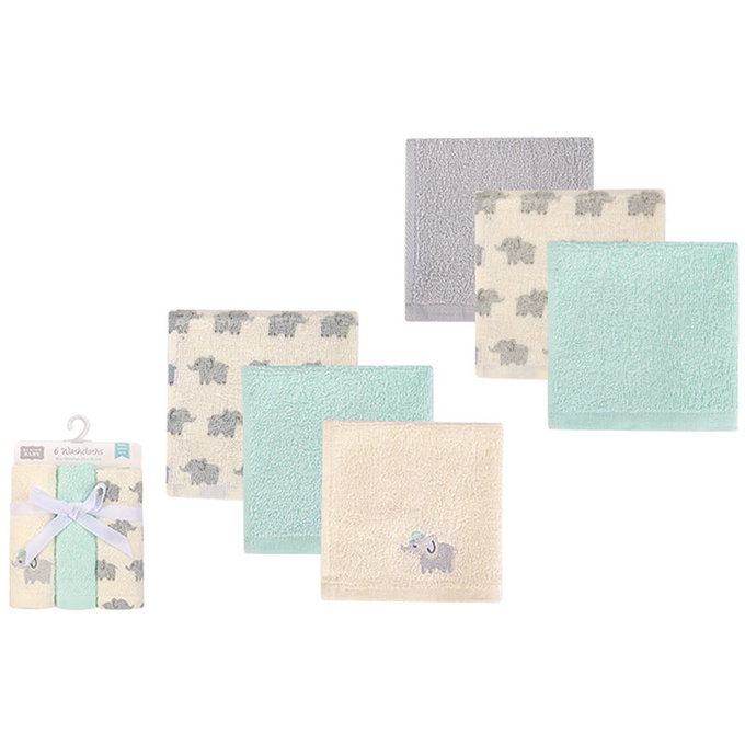 美國 luvable friends 甜蜜寶貝 多功能嬰幼兒100%純棉小方巾/洗澡巾/擦嘴巾6入組(25*25cm)_可愛象寶(LF05962)