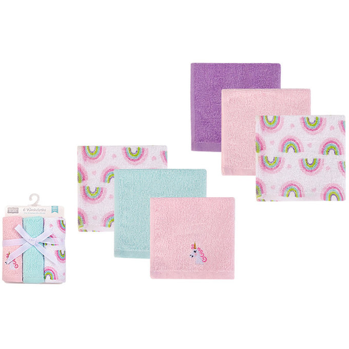 美國 luvable friends 甜蜜寶貝 多功能嬰幼兒100%純棉小方巾/洗澡巾/擦嘴巾6入組(25*25cm)_彩虹小馬(LF05965)
