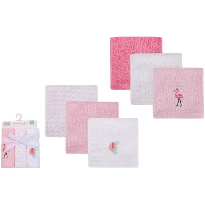 美國 luvable friends 甜蜜寶貝 多功能嬰幼兒100%純棉小方巾/洗澡巾/擦嘴巾6入組(25*25cm)_熱帶紅鶴(LF57855)