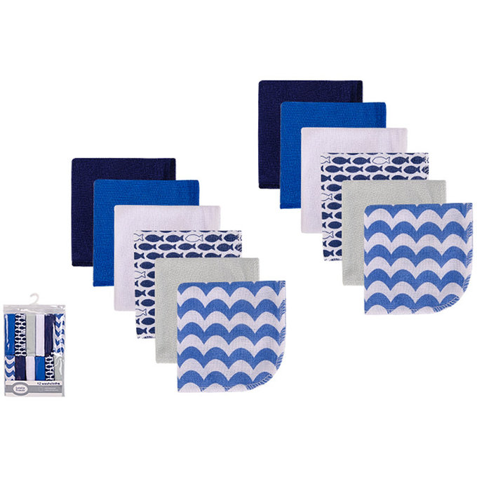 美國 luvable friends 甜蜜寶貝 多功能嬰幼兒棉質小方巾/洗澡巾/擦嘴巾12入組(23*23cm)_深藍海洋(LF05936)