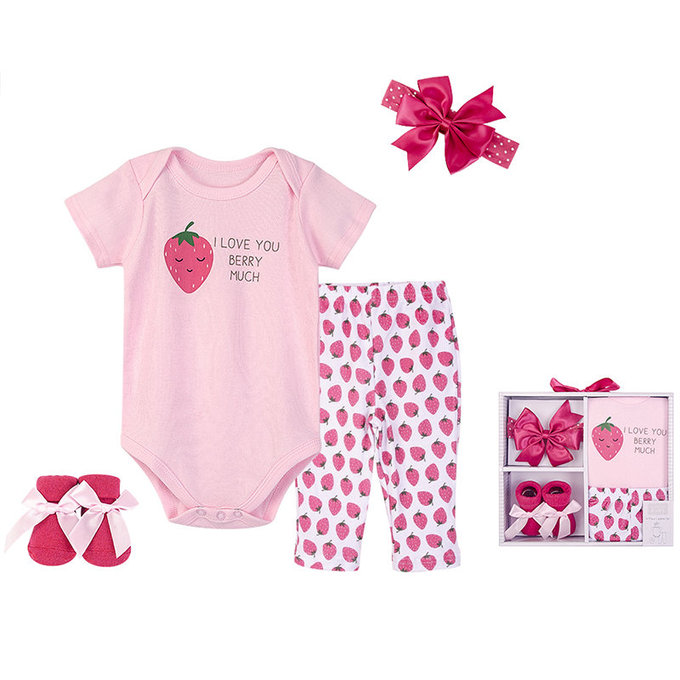 美國 luvable friends 甜蜜寶貝  嬰幼兒彌月禮盒組/最佳送禮/4入禮盒組_草莓果醬(LF18425)