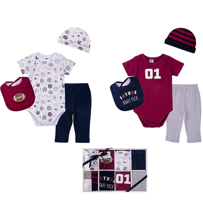 美國 luvable friends 甜蜜寶貝  嬰幼兒包屁衣與長褲最佳送禮8入彌月禮盒組_美式足球(LF18427)