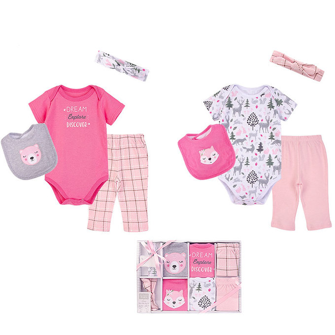 美國 luvable friends 甜蜜寶貝  嬰幼兒包屁衣與長褲最佳送禮8入彌月禮盒組_甜蜜夢境(LF18431)