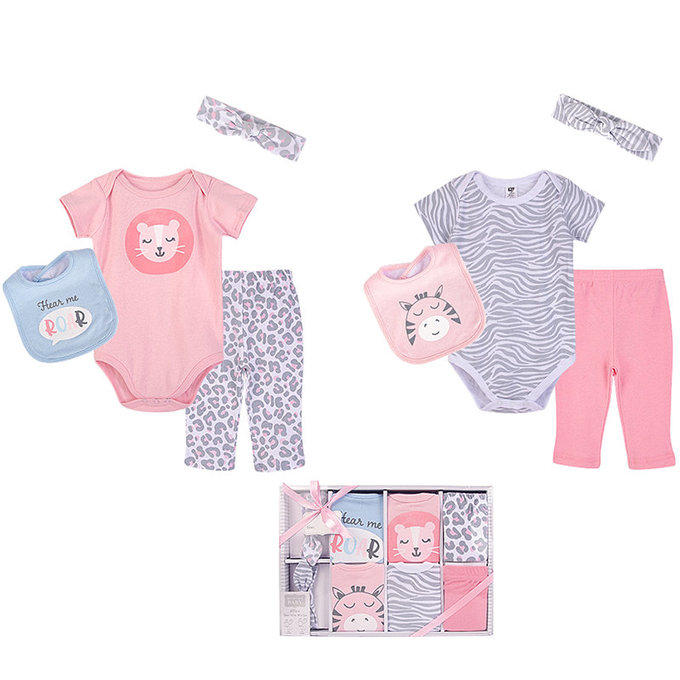 美國 luvable friends 甜蜜寶貝  嬰幼兒包屁衣與長褲最佳送禮8入彌月禮盒組_草原物語(LF18433)