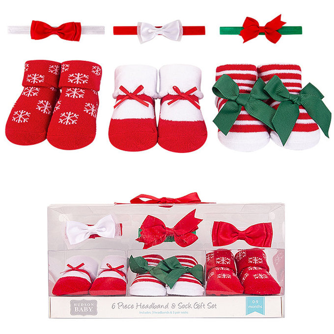 美國 luvable friends 甜蜜寶貝  3入嬰幼兒髮飾+3入嬰兒襪/寶寶襪/初生襪禮盒組_雪花精靈(LF56807)
