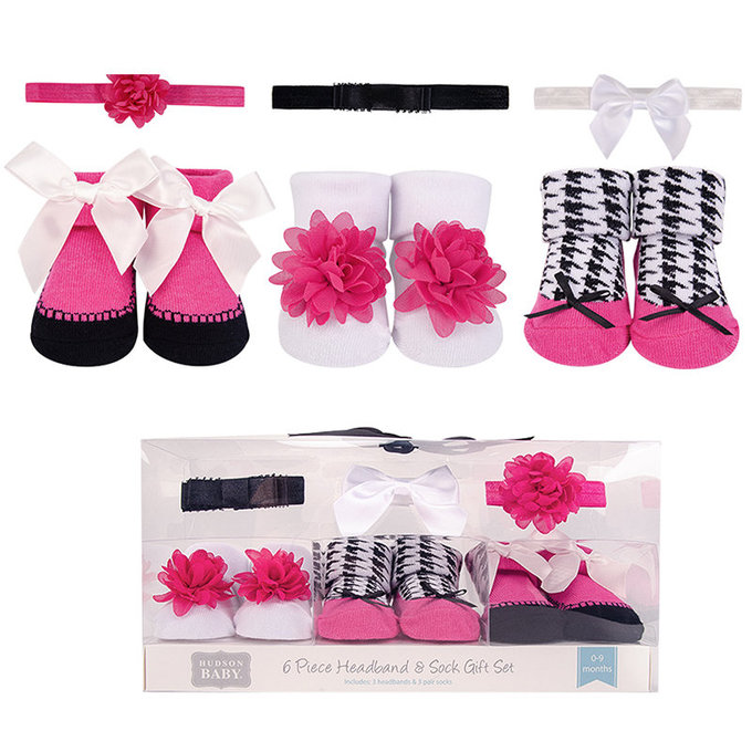 美國 luvable friends 甜蜜寶貝  3入嬰幼兒髮飾+3入嬰兒襪/寶寶襪/初生襪禮盒組_小貴婦(LF58254)