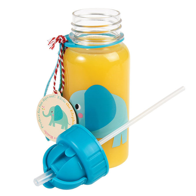 英國 Rex London 兒童 Tritan™ 吸管水瓶_藍色大象(500ml)_RL27284