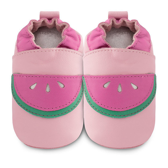 英國 shooshoos 安全無毒真皮手工鞋/學步鞋/嬰兒鞋/室內鞋/室內保暖鞋_粉紅西瓜(公司貨)