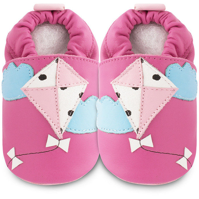 英國 shooshoos 安全無毒真皮手工鞋/學步鞋/嬰兒鞋/室內鞋/室內保暖鞋_粉桃紅風箏(公司貨)