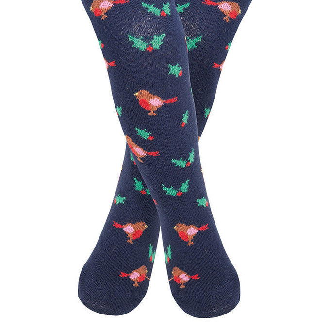 英國 JoJo Maman BeBe 花漾嬰幼兒小童內搭褲襪/保暖襪_保暖襪_海軍藍花鳥 (JJL005)