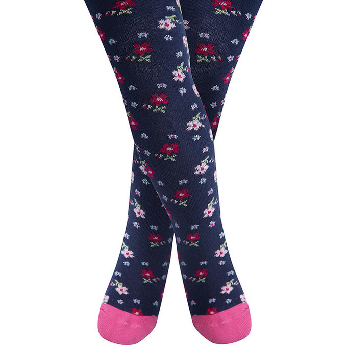 英國 JoJo Maman BeBe 花漾嬰幼兒小童內搭褲襪/保暖襪_保暖襪_海軍藍繽紛小花  (JJL010)