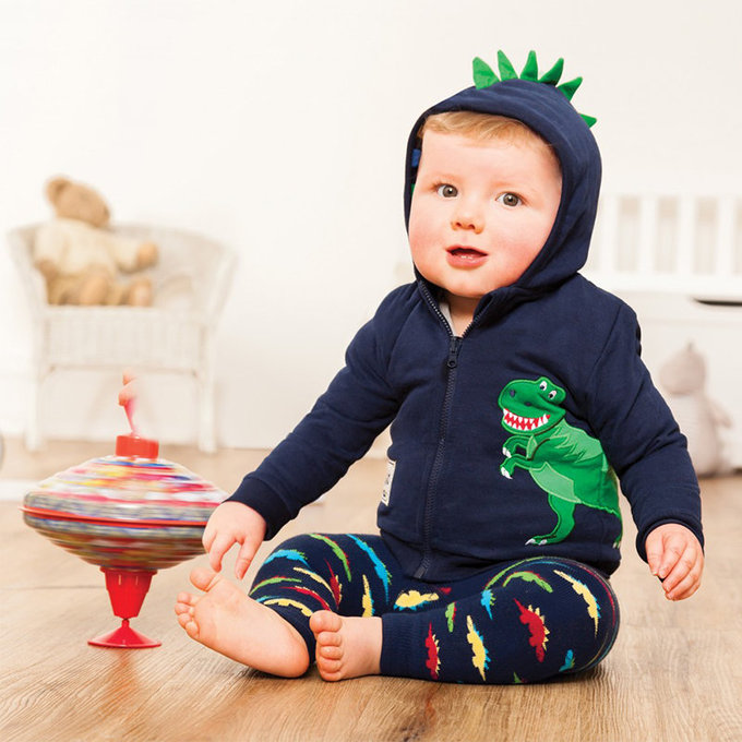 英國 JoJo Maman BeBe 嬰幼兒屁屁圖案內搭褲/保暖襪_滿版彩色恐龍(JJD2621)