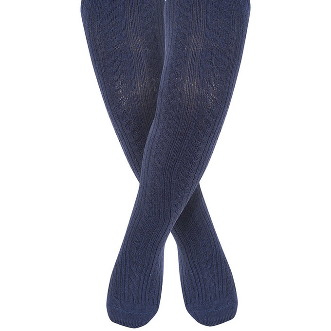 英國 JoJo Maman BeBe 編織螺紋寶寶小童內搭褲襪/保暖襪_海軍藍(JJCable001)