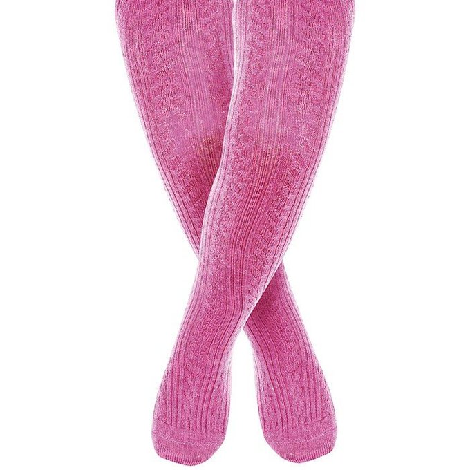 英國 JoJo Maman BeBe 編織螺紋寶寶小童內搭褲襪/保暖襪_桃紅(JJCable003)