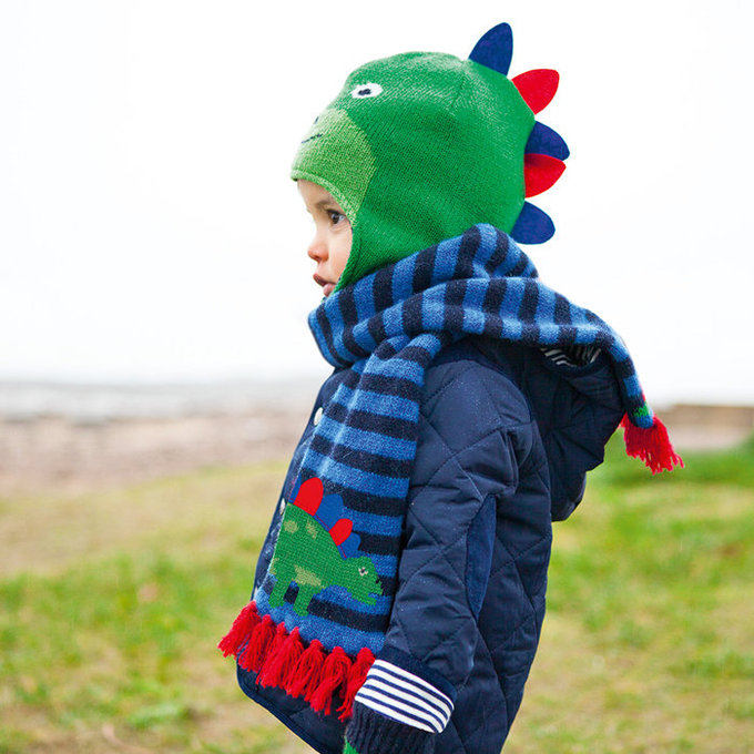 英國 JoJo Maman BeBe 保暖舒適羊毛帽_ 綠色恐龍 (JJHAT-05)
