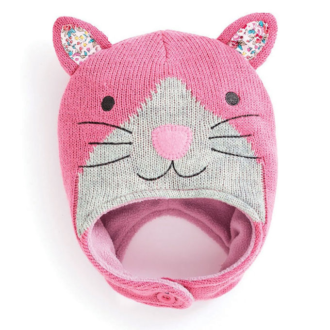 英國 JoJo Maman BeBe 保暖舒適羊毛帽_粉貓咪  (JJHAT-12)