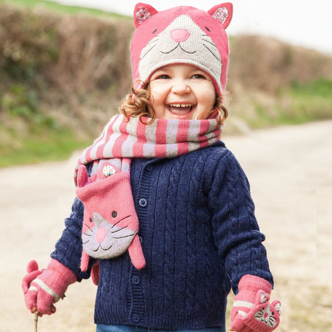 英國 JoJo Maman BeBe 保暖舒適羊毛帽_粉貓咪  (JJHAT-12)