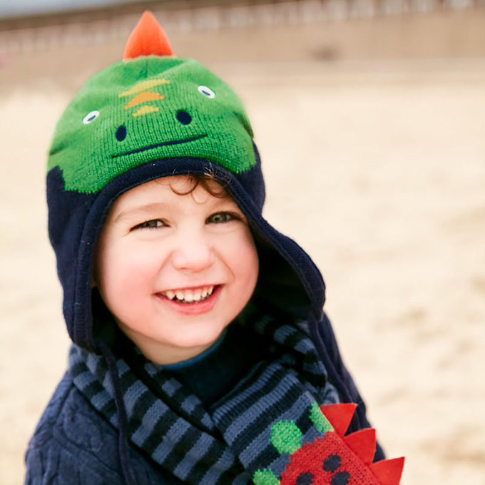 英國 JoJo Maman BeBe 保暖舒適羊毛帽_綠恐龍(JJHAT-E1608)