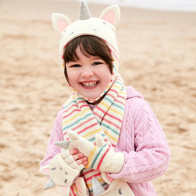 英國 JoJo Maman BeBe 保暖舒適羊毛帽_ 條紋獨角獸(JJHAT-E1617)