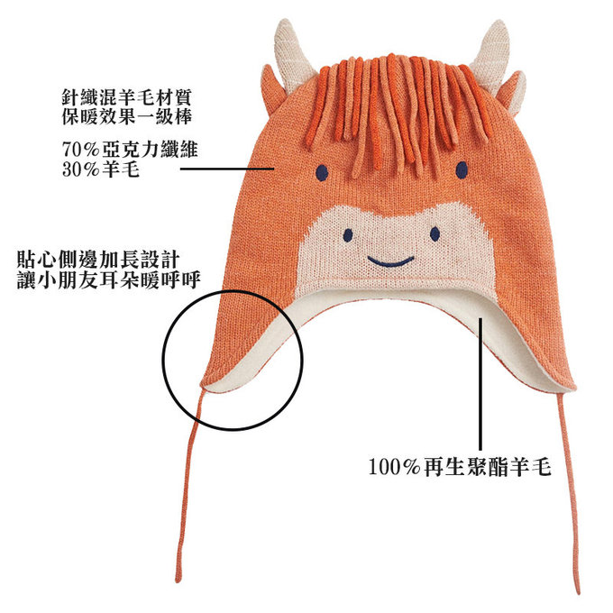 英國 JoJo Maman BeBe 保暖舒適羊毛帽_瀏海牛(JJE5941)