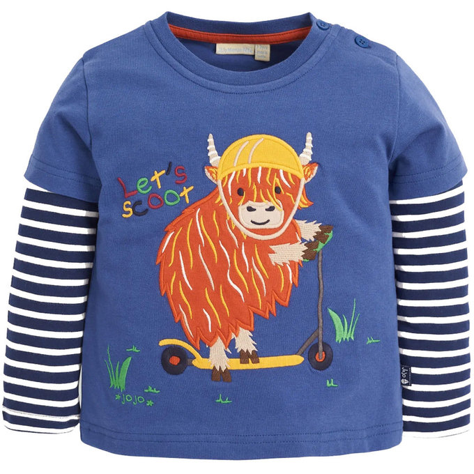 英國 JoJo Maman BeBe 嬰幼兒100%純棉長袖上衣_牛牛滑板車_JJE5837