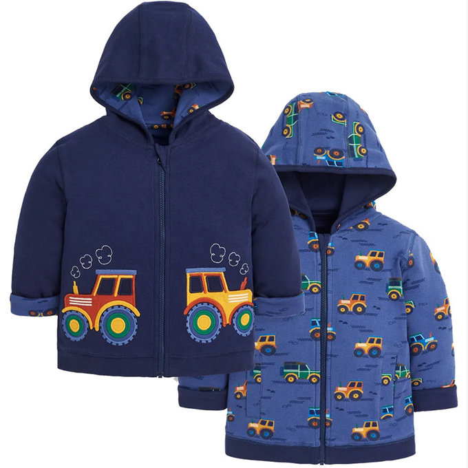 英國 JoJo Maman BeBe 雙面穿100%純棉保暖連帽外套_拖拉機_JJH1857