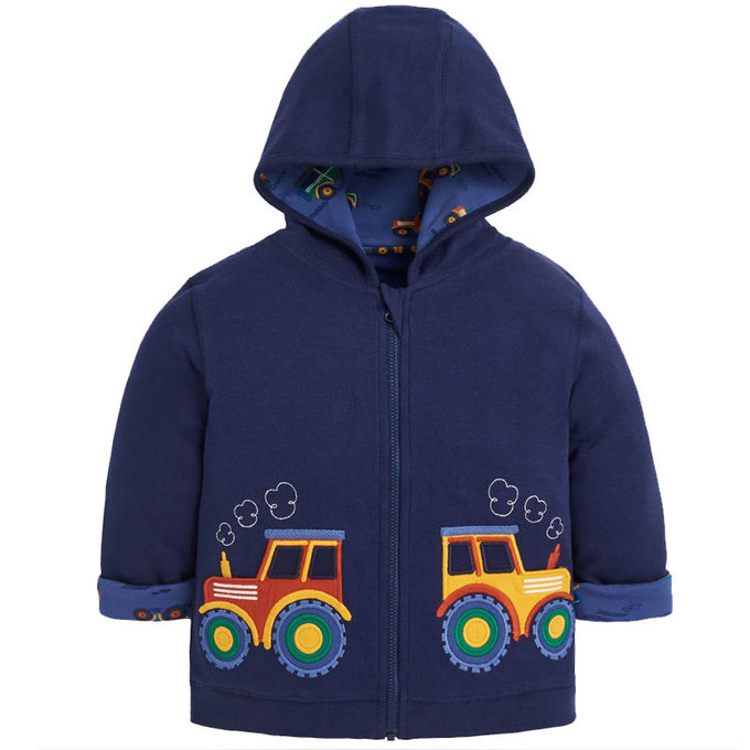 英國 JoJo Maman BeBe 雙面穿100%純棉保暖連帽外套_拖拉機_JJH1857