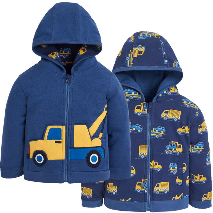 英國 JoJo Maman BeBe 雙面穿100%純棉保暖連帽外套_拖拉車車_JJH1964