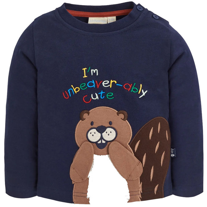 英國 JoJo Maman BeBe 嬰幼兒100%純棉長袖上衣_可愛海狸_JJH2173