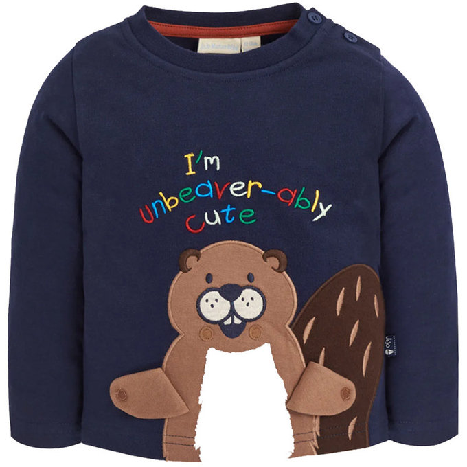 英國 JoJo Maman BeBe 嬰幼兒100%純棉長袖上衣_可愛海狸_JJH2173