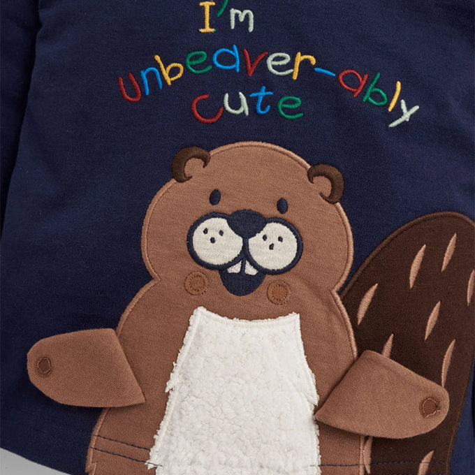 英國 JoJo Maman BeBe 嬰幼兒100%純棉長袖上衣_可愛海狸_JJH2173