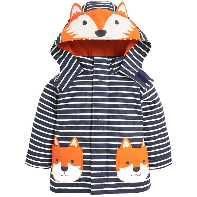 英國 JoJo Maman BeBe 防風雨水手外套/雨衣_條紋狐狸_JJH2167