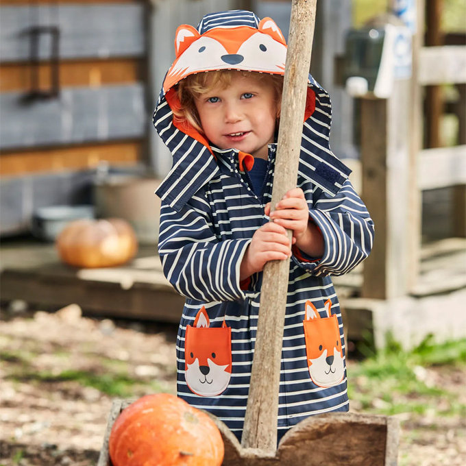英國 JoJo Maman BeBe 防風雨水手外套/雨衣_條紋狐狸_JJH2167