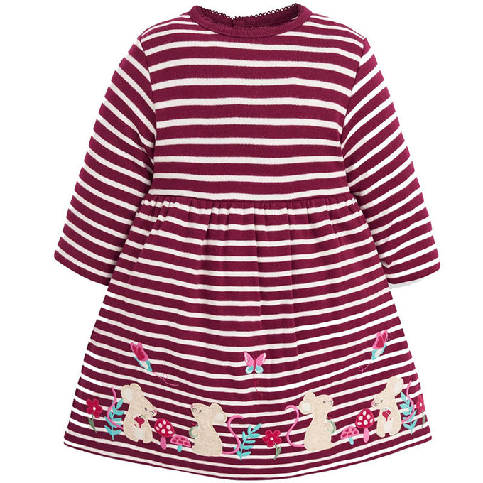 英國 JoJo Maman BeBe 嬰幼兒/兒童100％純棉長袖洋裝_漿果萌鼠_JJH1900