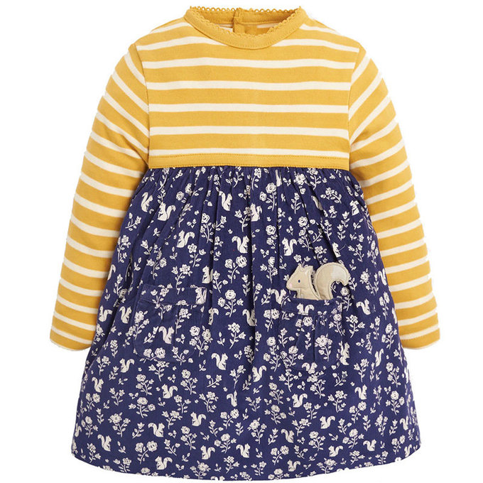 英國 JoJo Maman BeBe 嬰幼兒/兒童100％純棉長袖洋裝_優雅松鼠_JJH1924