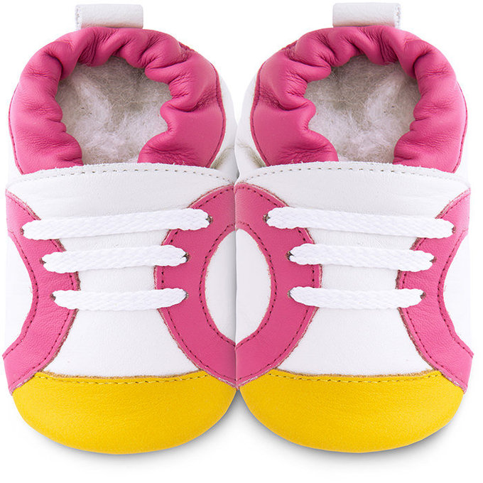 英國 shooshoos 健康無毒真皮手工鞋/學步鞋/嬰兒鞋/室內鞋/室內保暖鞋_白底/粉黃運動型_102060