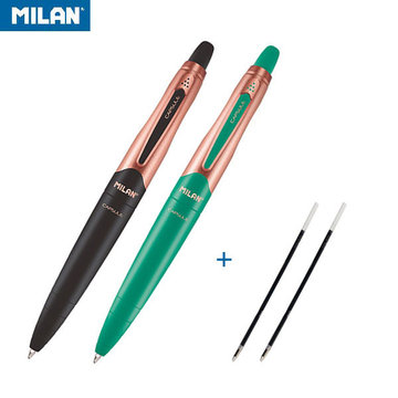 【MILAN】CAPSULE Copper原子筆(2入)+補充筆芯_藍 (2入)-黑綠-