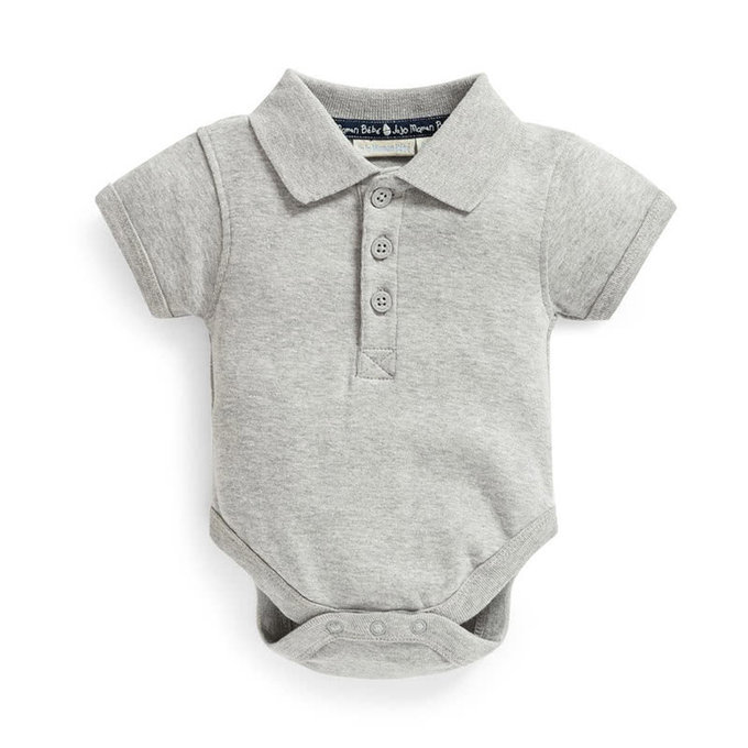 英國 JoJo Maman BeBe 超優質嬰幼兒100％純棉短袖素面包屁衣_灰色(JJ-B2822-M)