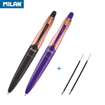 【MILAN】CAPSULE Copper原子筆(2入)+補充筆芯_藍 (2入)-黑紫-