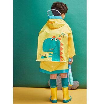 【JB DESIGN】兒童牛津布雨衣-恐龍黃-兒童雨衣 ,牛津布,無異味 ,加厚材質,安全反光條