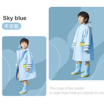 【JB DESIGN】LEMONKID-簡約英倫風純色雨衣-天空藍(S/M/L)  (結團後出貨)-兒童雨衣 ,高密度防水材質,外出更安全 ,方便收納,安全反光條